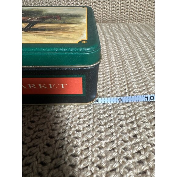 Vintage White Oak Market Tin Storage Box Nostalgic Horse Drawn Wagon Decor - Picture 9 of 10